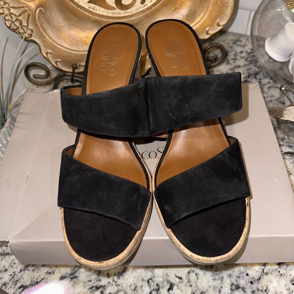 FRANCO SARTO Fiore Black Suede size 11M platforms/sandal cork Sole - Picture 2 of 12